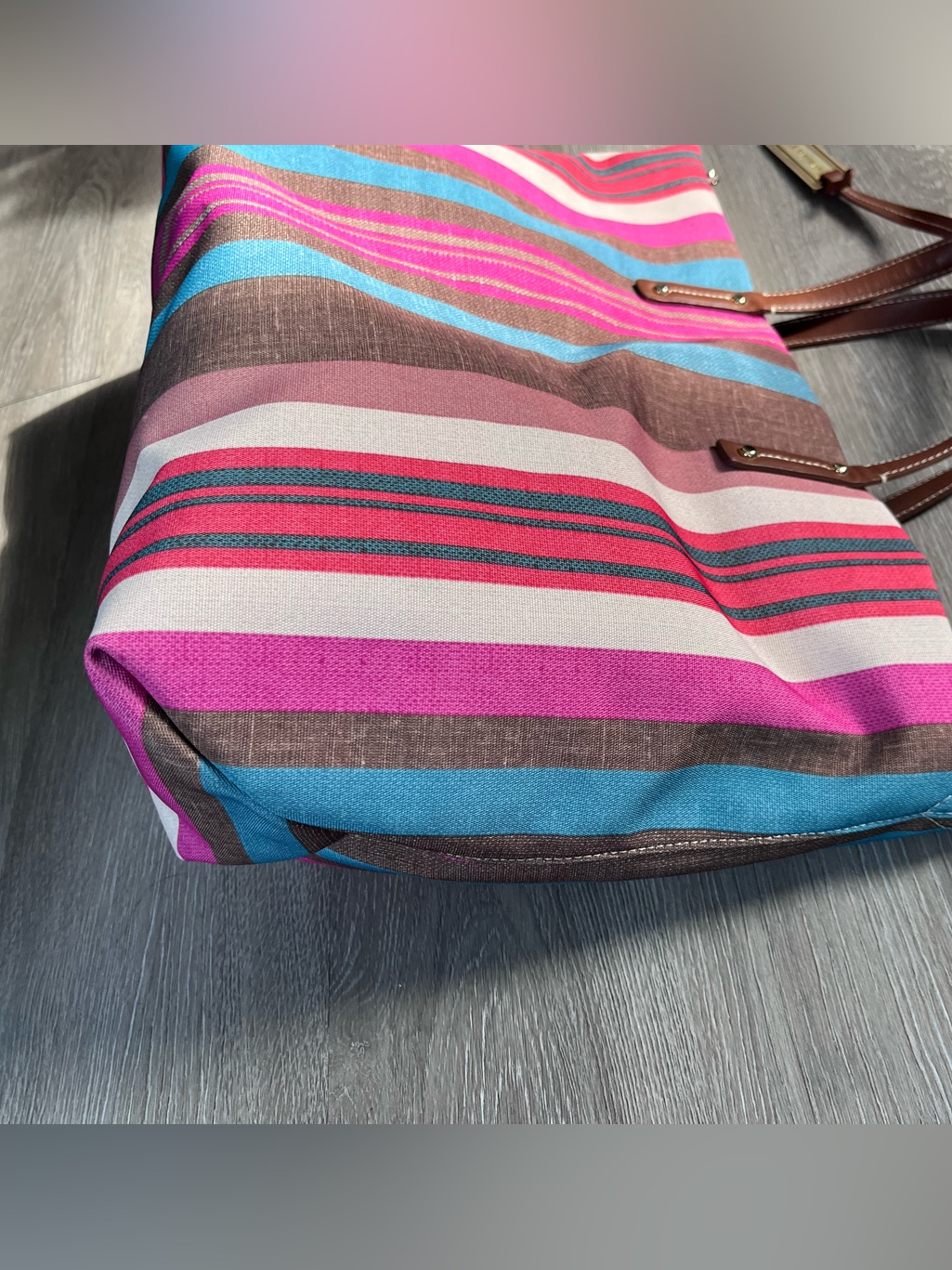 Le Tanneur Twilight Canvas Tote In Pink, Blue, Brown — image 3 of 8